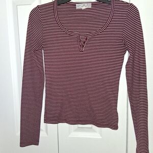 Pink Republic Burgundy and White Striped Long Sleeve Top